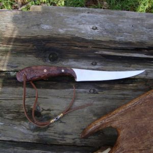 CUSTOM FILLET KNIFE WITH HONDURAN ROSEWOOD BURL HANDLES