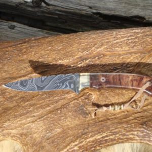 HONDURAN ROSEWOOD HANDLE DAMASCUS BLADE BIRD TROUT KNIFE FILE WORKED BLADE