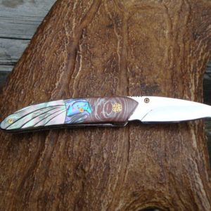 MOKUME WITH ABALONE AND BLACK PEARL HANDLE POCKET KNIFE