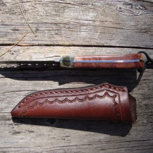 Australian Horistes Burl wood San Mia Damascus blade drop point hunter