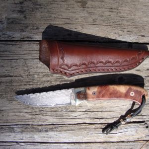 Australian Horistes Burl wood San Mia Damascus blade drop point hunter