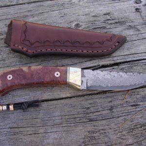 Australian Horistes Burl wood San Mia Damascus blade drop point hunter