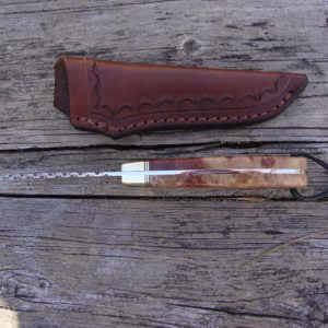 Australian Horistes Burl wood San Mia Damascus blade drop point hunter