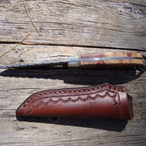 Australian Horistes Burl wood San Mia Damascus blade drop point hunter