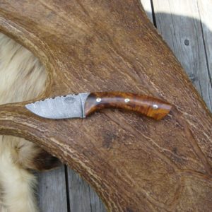 CUSTOM DAMASCUS IRON WOOD HANDLE SMALL HUNTER FILE WORKED