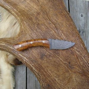 CUSTOM DAMASCUS IRON WOOD HANDLE SMALL HUNTER FILE WORKED