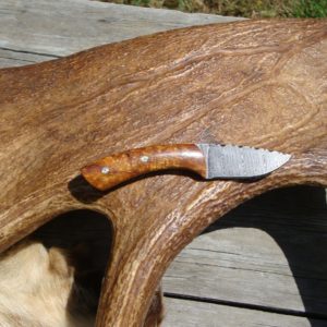 CUSTOM DAMASCUS IRON WOOD HANDLE SMALL HUNTER FILE WORKED