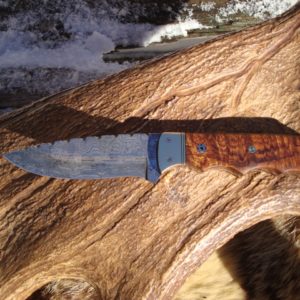 EXHIBITION GRADE ARIZONA DESERT IRON WOOD HANDLE LARGE DAMASCUS BLADE HUNTER FILE WORKED BLADE & HANDLE