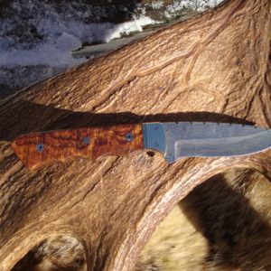 EXHIBITION GRADE ARIZONA DESERT IRON WOOD HANDLE LARGE DAMASCUS BLADE HUNTER FILE WORKED BLADE & HANDLE