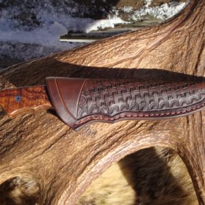 EXHIBITION GRADE ARIZONA DESERT IRON WOOD HANDLE LARGE DAMASCUS BLADE HUNTER FILE WORKED BLADE & HANDLE