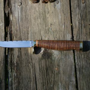 CURLY KOA GIRAFFE BONE HANDLE CARBON STEEL BIRD TROUT KNIFE FILE WORKED