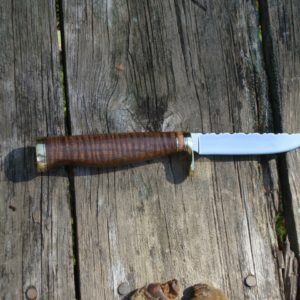 CURLY KOA GIRAFFE BONE HANDLE CARBON STEEL BIRD TROUT KNIFE FILE WORKED