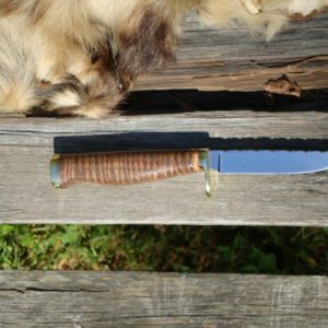 CURLY KOA GIRAFFE BONE HANDLE CARBON STEEL BIRD TROUT KNIFE FILE WORKED