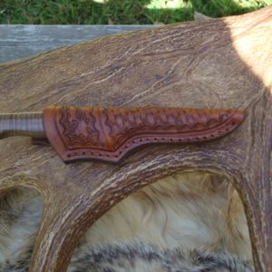 CURLY KOA GIRAFFE BONE HANDLE CARBON STEEL BIRD TROUT KNIFE FILE WORKED