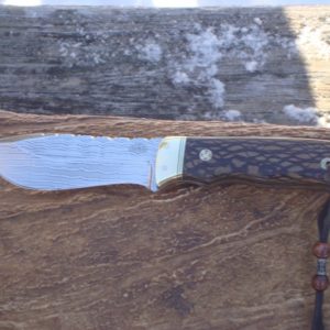 LACEWOOD HANDLE LARGE HUNTER WITH STRAIGHT LINE DAMASCUS BLADE WITH LOTS OF FILE WORK