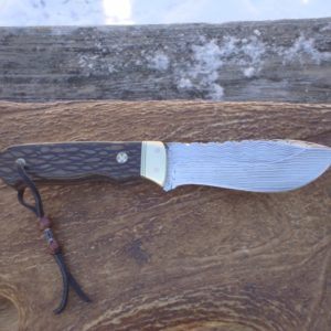 LACEWOOD HANDLE LARGE HUNTER WITH STRAIGHT LINE DAMASCUS BLADE WITH LOTS OF FILE WORK