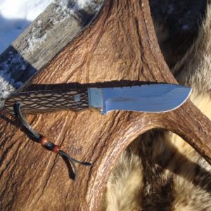 LACEWOOD HANDLE LARGE HUNTER WITH STRAIGHT LINE DAMASCUS BLADE WITH LOTS OF FILE WORK