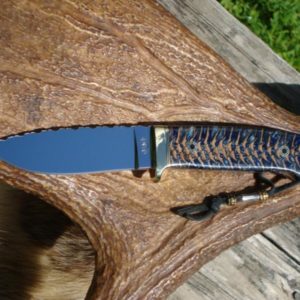 LOVELESS STYLE DROP POINT TAPERED TANG COLBALT BLUE SPRUCE CONE HANDLE FILE WORKED BLADE WITH