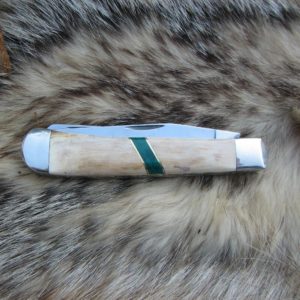 MAMMOTH IVORY WITH JADE HANDLE CASE TRAPPER POCKET KNIFE