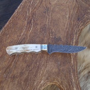 MAMMOTH IVORY HANDLE DAMASCUS BLADE BIRD TROUT KNIFE