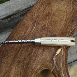 MAMMOTH IVORY HANDELS WITH SPIDER WEB DAMASCUS BLADE HUNTER FILE WORKED BLADE AND HANDLE
