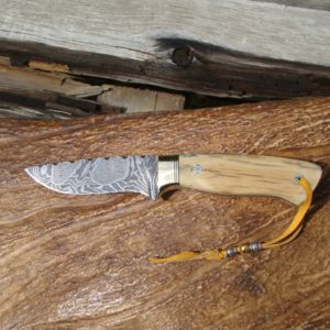 MAMMOTH BARK IVORY HANDLE FINGER PRINT DAMASCUS BLADE WITH FILE WORKED HANDLE AND BLADE