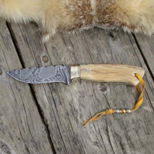 MAMMOTH BARK IVORY HANDLE FINGER PRINT DAMASCUS BLADE WITH FILE WORKED HANDLE AND BLADE