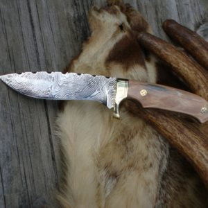 MAMMOTH IVORY WITH AFRICAN BLACKWOOD HANDLE DAMASCUS BLADE SMALL HUNTER