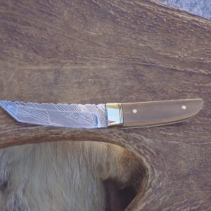 MAMMOTH IVORY HANDLE DAMASCUS BLADE AMERICAN STYLE TANTO BLADE