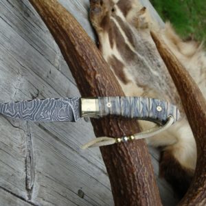 MAMMOTH TOOTH HANDLE DAMASCUS BLADE HUNTING KNIFE