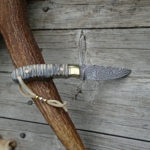 MAMMOTH TOOTH HANDLE DAMASCUS BLADE HUNTING KNIFE