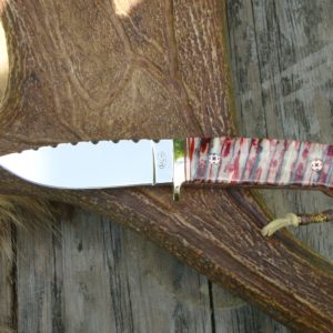 LOVELESS STYLE DROP POINT RED AND CREAM MAMMOTH TOOTH HANDLE FILE WORKED END TO END