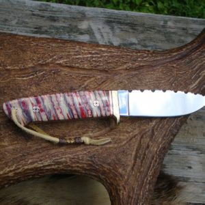 LOVELESS STYLE DROP POINT RED AND CREAM MAMMOTH TOOTH HANDLE FILE WORKED END TO END