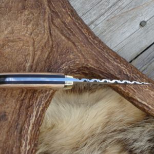 MAMMOTH IVORY WITH AFRICAN BLACKWOOD HANDLE DAMASCUS BLADE SMALL HUNTER