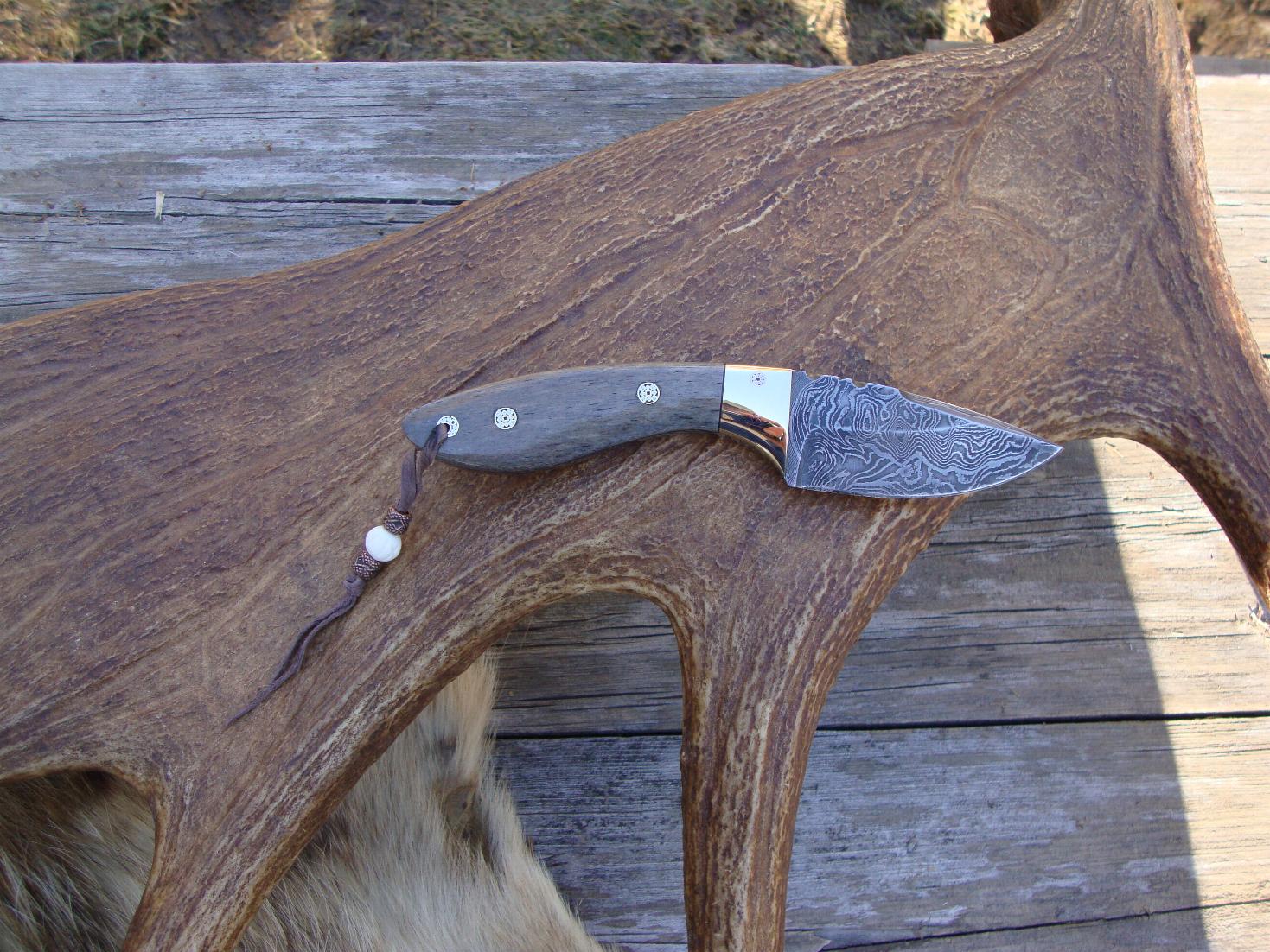 MAMMOTH BONE HANDLE DAMASCUS DROP POINT KNIFE