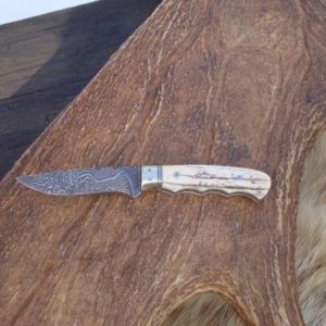 MAMMOTH IVORY HANDLE DAMASCUS BLADE BIRD TROUT KNIFE