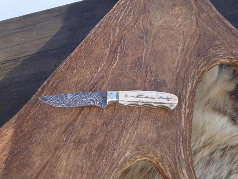 MAMMOTH IVORY HANDLE DAMASCUS BLADE BIRD TROUT KNIFE