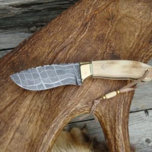 MAMMOTH IVORY HANDELS WITH SPIDER WEB DAMASCUS BLADE HUNTER FILE WORKED BLADE AND HANDLE