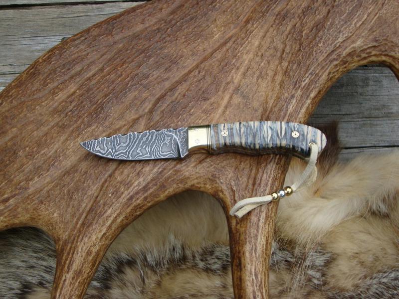 MAMMOTH TOOTH HANDLE DAMASCUS BLADE HUNTING KNIFE