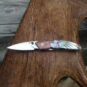 MOKUME WITH ABALONE AND BLACK PEARL HANDLE POCKET KNIFE
