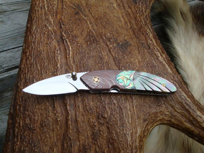 MOKUME WITH ABALONE AND BLACK LIP FLUTED MOTHER OF PEARL HANDLE