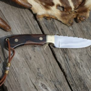 MUN EBONY HANDLE 52100 BEARING STEEL DROP POINT BLADE WITH FILE WORKED HANDLE AND BLADE