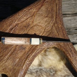 NORWEGIAN STYLE DAMASCUS BLADE SPALTED MAPLE WITH MOOSE ANTLER SPACER HANDLE HUNTER FILE WORKED