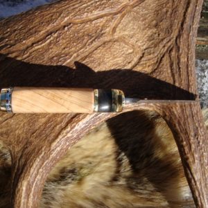 AFRICAN OLIVE WOOD WITH AFRICAN BLACKWOOD FILE WORKED DAMASCUS BLADE & SPACER