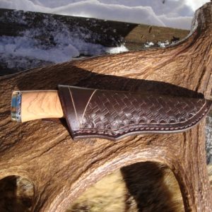 AFRICAN OLIVE WOOD WITH AFRICAN BLACKWOOD FILE WORKED DAMASCUS BLADE & SPACER