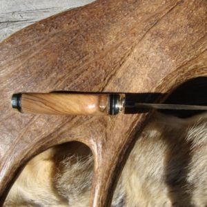 AFRICAN OLIVE WOOD WITH AFRICAN BLACKWOOD DAMASCUS BLADE HUNTING KNIFE WITH FILE WORKED BLADE