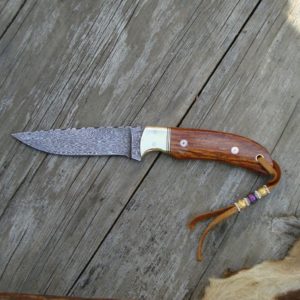 ORANGE GIRAFFE BONE HANDLE ZEBRA PATTERN DAMASCUS BLADE