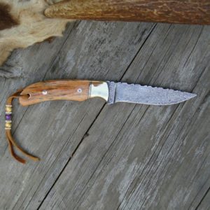 ORANGE GIRAFFE BONE HANDLE ZEBRA PATTERN DAMASCUS BLADE