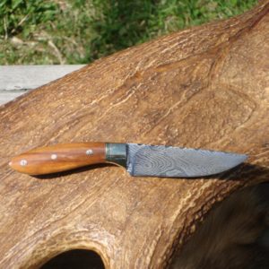 GIRAFFE BONE HANDLE DAMASCUS HUNTER FILE WORKED