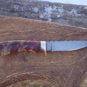 PECKY CYPRESS WITH MELTED COPPER INFILL HANDLE TWIST DAMASCUS BLADE HUNTER